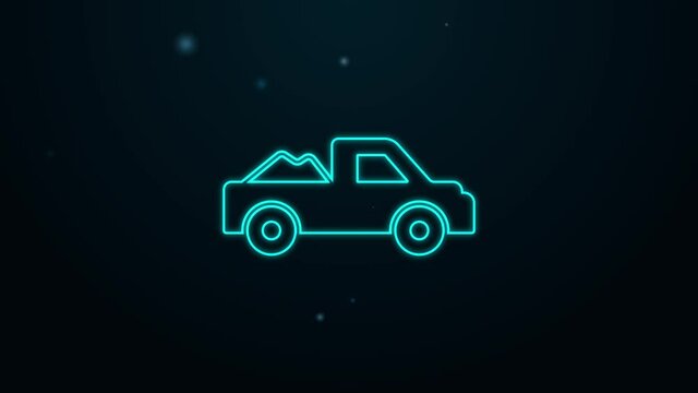 Glowing neon line Pickup truck icon isolated on black background. 4K Video motion graphic animation