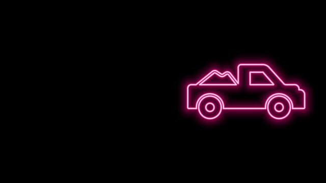 Glowing neon line Pickup truck icon isolated on black background. 4K Video motion graphic animation