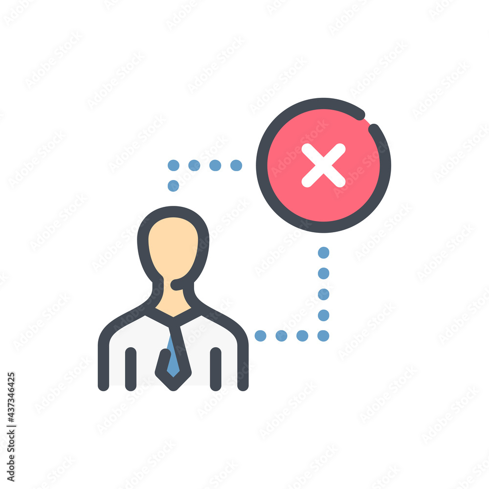 Poster cancel connection color line icon. person with connection to circle with x cross vector outline colo