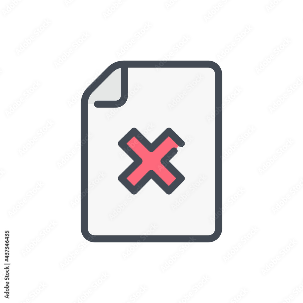 Fototapete Cancel document color line icon. Wrong doc and delete file vector outline colorful sign.