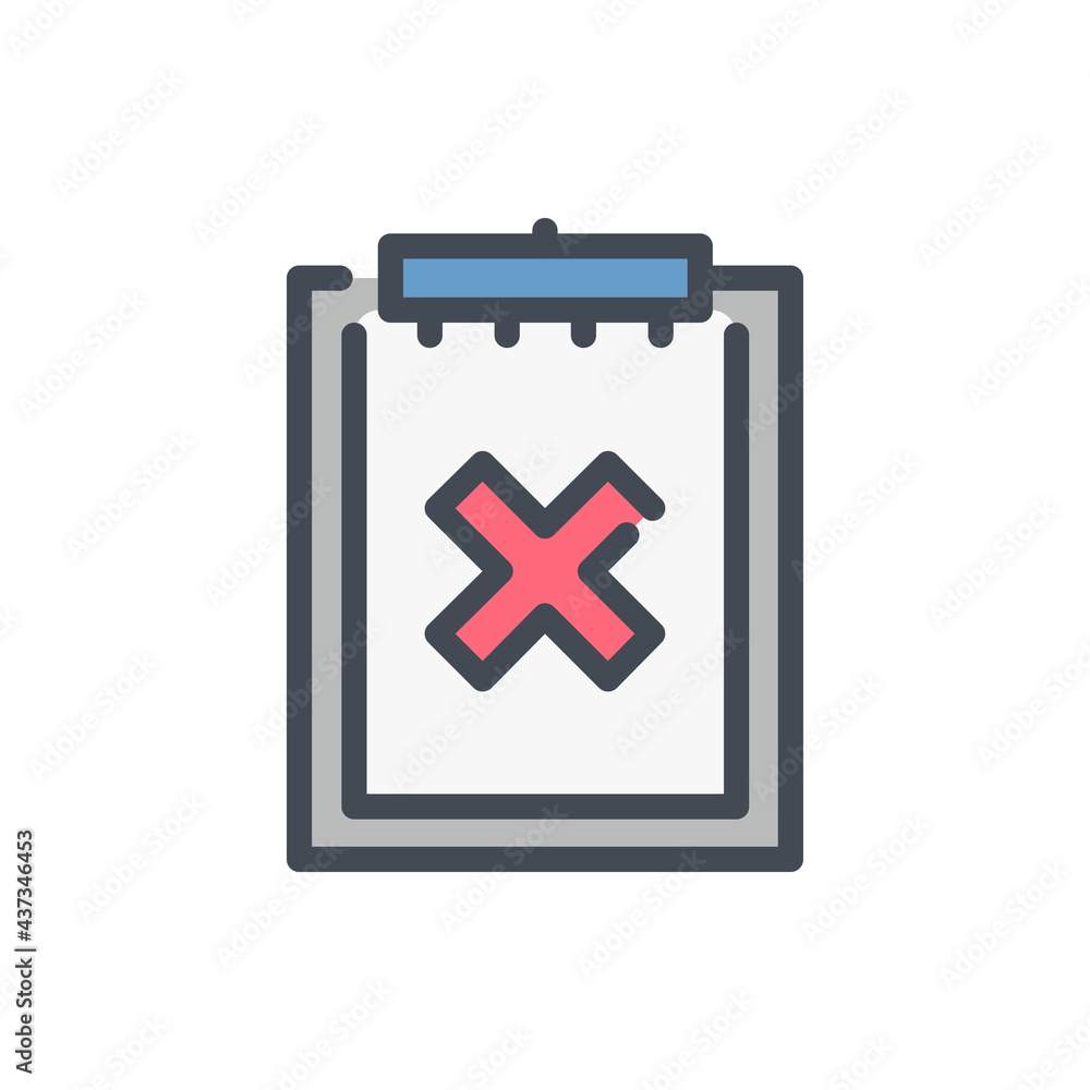 Poster cancel clipboard and task list color line icon. cancellation and rejection survey vector outline col