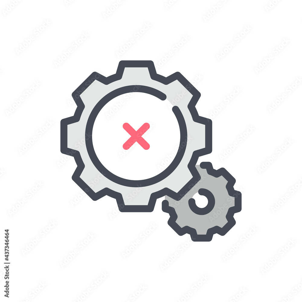 Poster cancel gear and cogwheel color line icon. cancellation and rejection process vector outline colorful