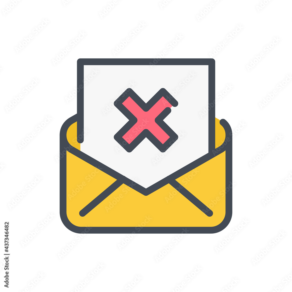 Aufkleber cancel email color line icon. mail with negative information, remove email vector outline colorful s