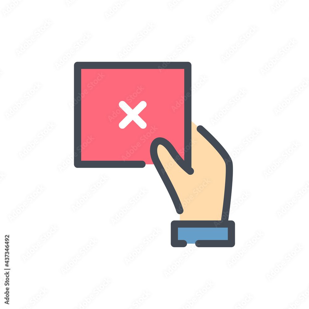 Poster cancel card color line icon. hand with negative card vector outline colorful sign.
