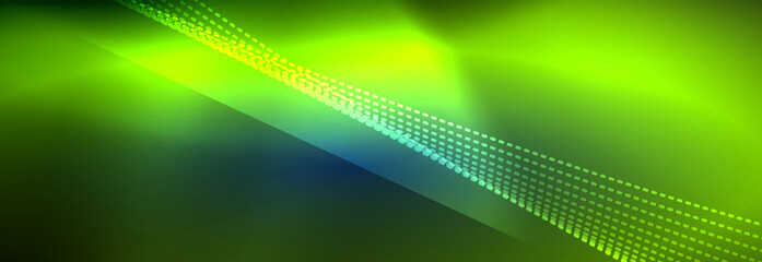 Obraz premium Neon shiny color background with light glowing wave line particles. Wallpaper background, design templates for business or technology presentations, internet posters or web brochure covers