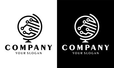 creative technology globe logo icon design. circuit technology elements. Electronic icon. logo technology.