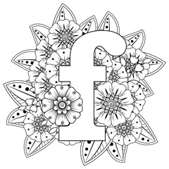 Mehndi flower for henna, mehndi, tattoo, decoration. decorative ornament in ethnic oriental style. doodle ornament. outline hand draw illustration. coloring book page.