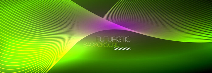 Abstract neon glowing light in the dark with waves. Shiny magic energy and motion concept, vector abstract wallpaper background