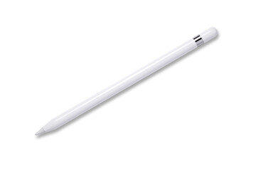 white tablet stylus new model isolated on white background. a pencil for touch screen.