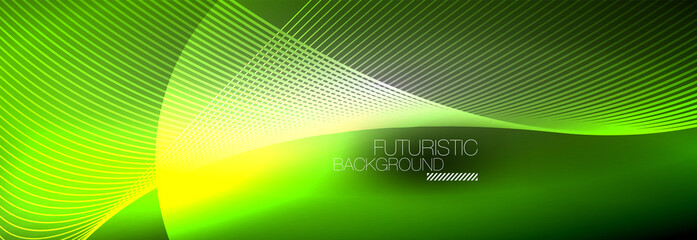 Abstract neon glowing light in the dark with waves. Shiny magic energy and motion concept, vector abstract wallpaper background