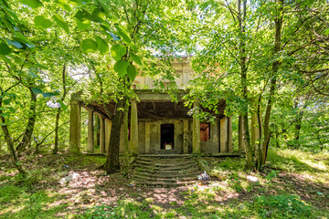 Gunaros, Serbia - May 28, 2021: The abandoned summer house "Engelman" is a legacy of the large Engelman family, built at the beginning of the 20th century.