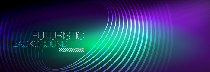 Dark abstract background with glowing neon circles. Trendy layout template for business or technology presentation, internet poster or web brochure cover, wallpaper