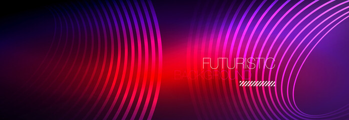 Dark abstract background with glowing neon circles. Trendy layout template for business or technology presentation, internet poster or web brochure cover, wallpaper