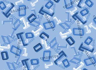 Binary code  blue background.
Illustration of 3d digits.Computer technology backdrop.