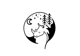 Black line art unique animal design theme of a rhino