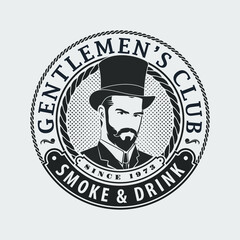 Gentleman Club Label Design template. Vintage style vector illustration