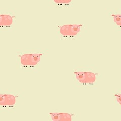 Seamless pattern with cartoon pigs. Flat colorful vector for kids. hand drawing. animals. baby design for fabric, textile, wrapper, print.