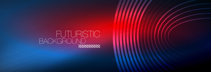 Dark abstract background with glowing neon circles. Trendy layout template for business or technology presentation, internet poster or web brochure cover, wallpaper