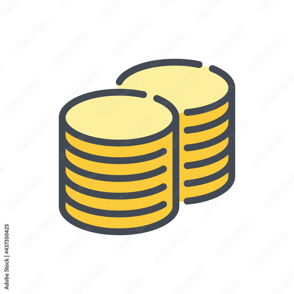 Poster stack of coins color line icon. pile of money coin vector outline colorful sign.