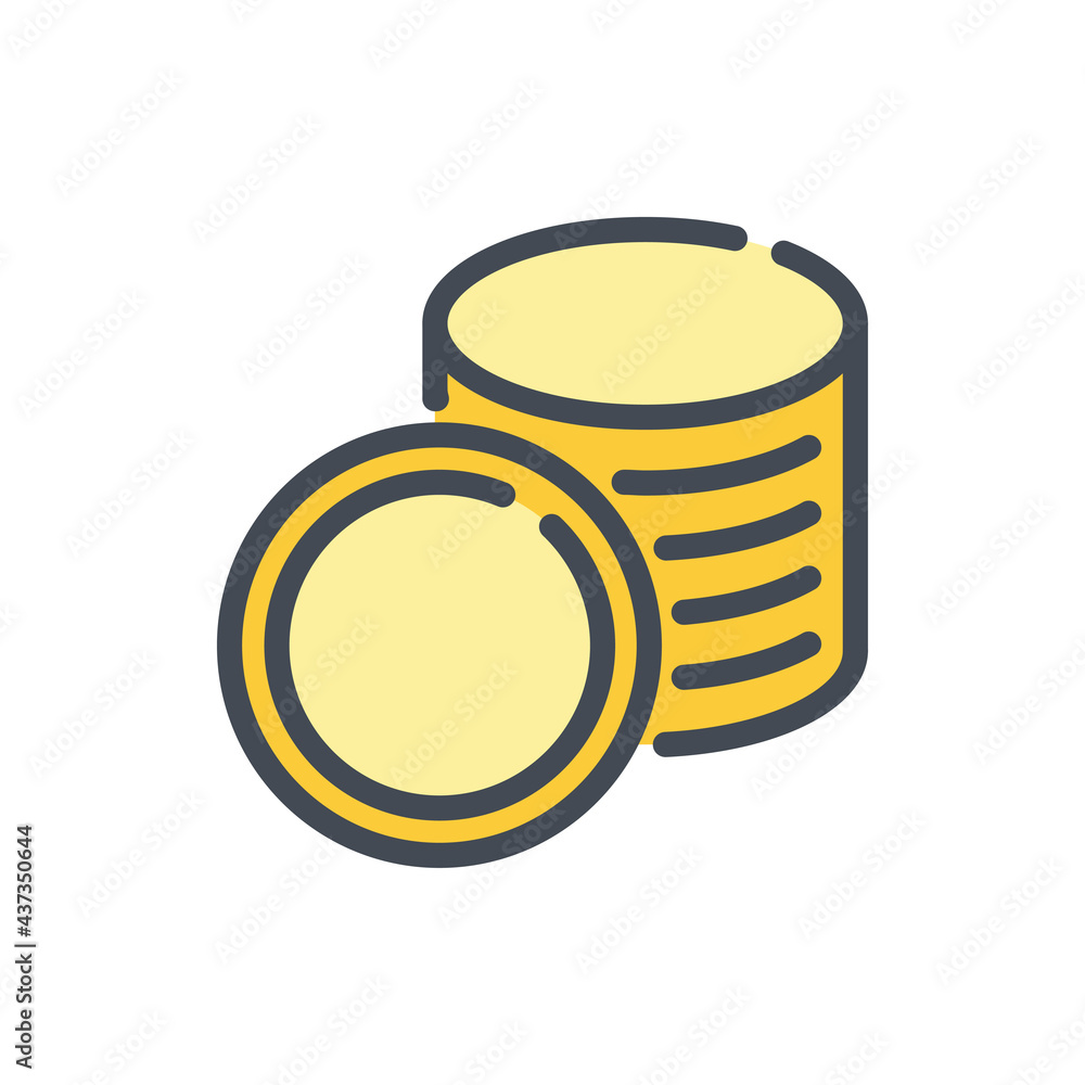 Poster stack of coins color line icon. pile of money coin vector outline colorful sign.