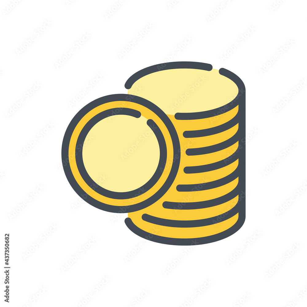 Poster stack of coins color line icon. pile of money coin vector outline colorful sign.