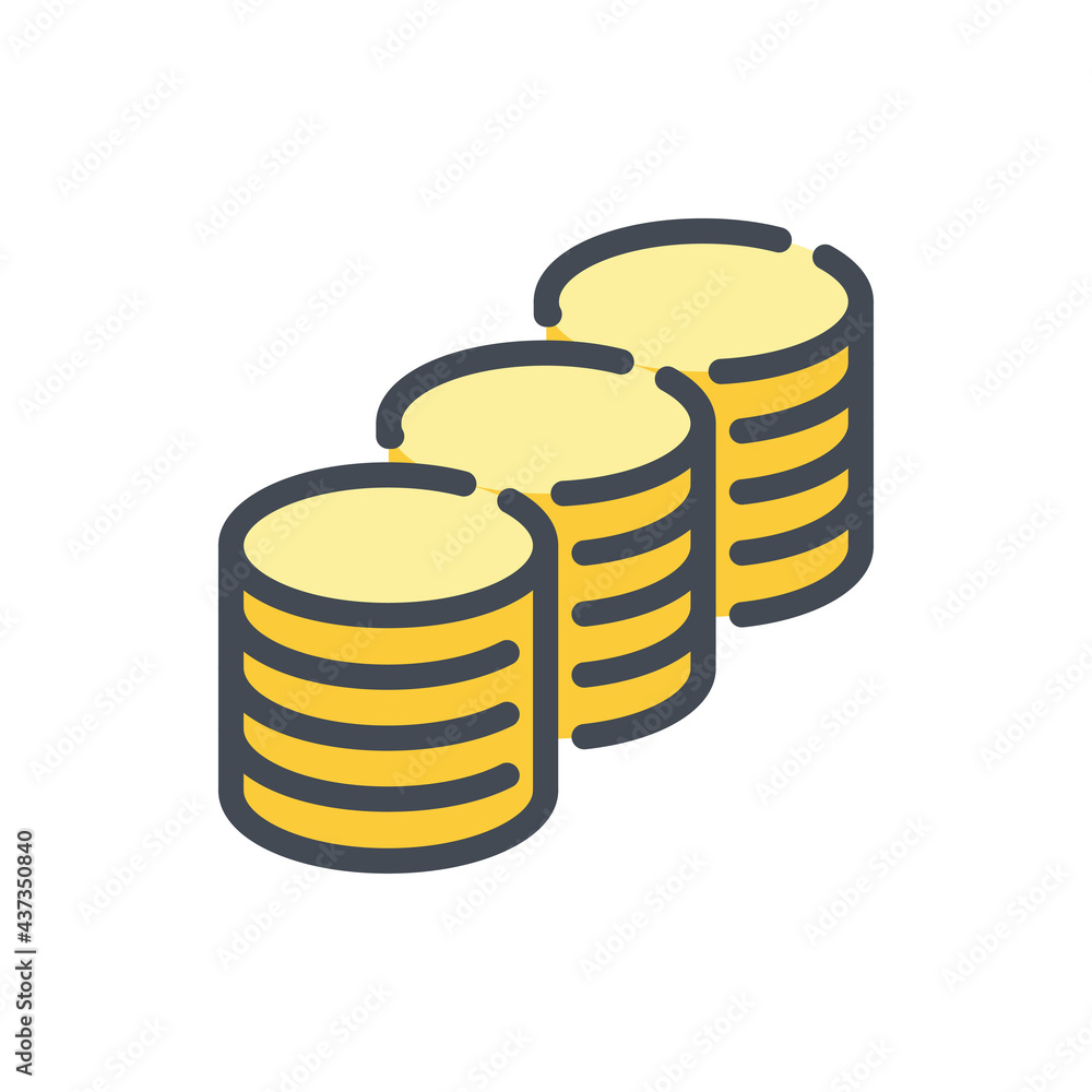 Poster stack of coins color line icon. pile of money coin vector outline colorful sign.