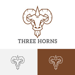 Three Horned Goat Head Line Logo Symbol