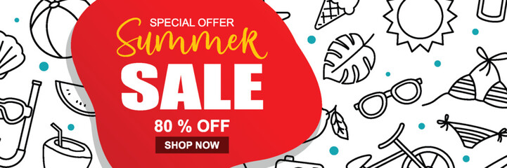 Summer sale banner cover template background. Summer discount special offer cute design.