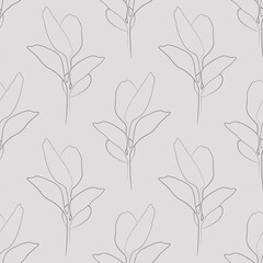 One line flowers seamless pattern. Minimalist plant wallpaper. Neutral leaves art texture. Abstract botanical background.