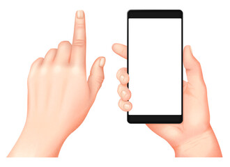 Hands holding smartphone with blank screen isolated on white background. Vector illustration.