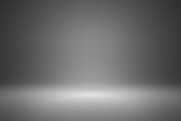 Blank gray gradient background with product display. Empty studio with room floor or empty backdrop made from cement material. 3D rendering
