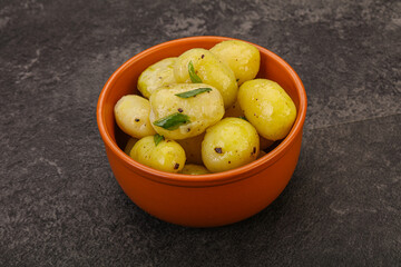 Young boiled potato in the bowl