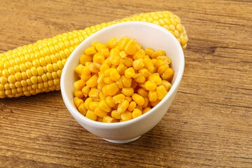 Sweet yellow corn in the bowl