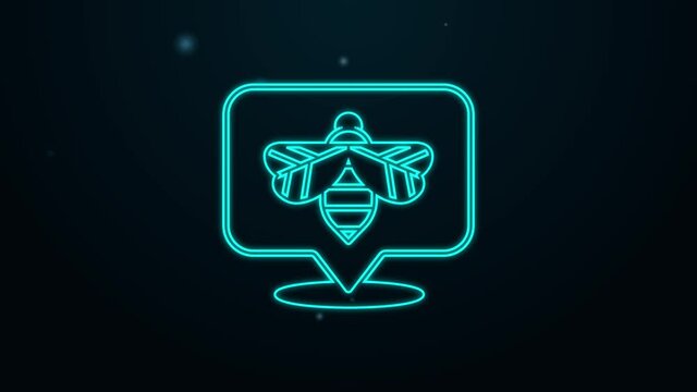 Glowing neon line Bee icon isolated on black background. Sweet natural food. Honeybee or apis with wings symbol. Flying insect. 4K Video motion graphic animation