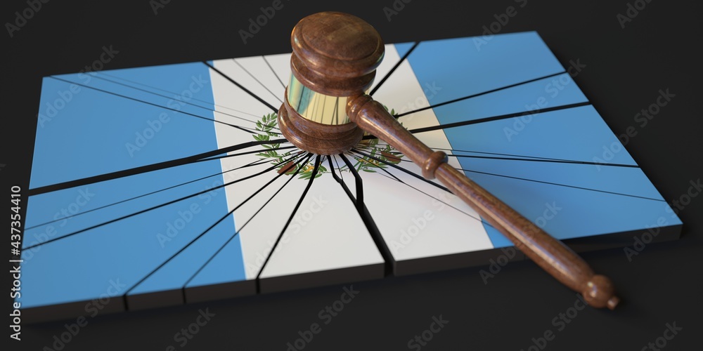 Aufkleber broken block with flag of guatemala and judge's gavel. conceptual 3d rendering