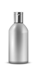 Beauty container jar with cap for shower gel, balsam or lotion. Bath soap, shampoo in bottle vector illustration. Mock up template packaging of cosmetic product on white background