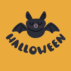 a black bat on an orange background. Vector illustration for Halloween