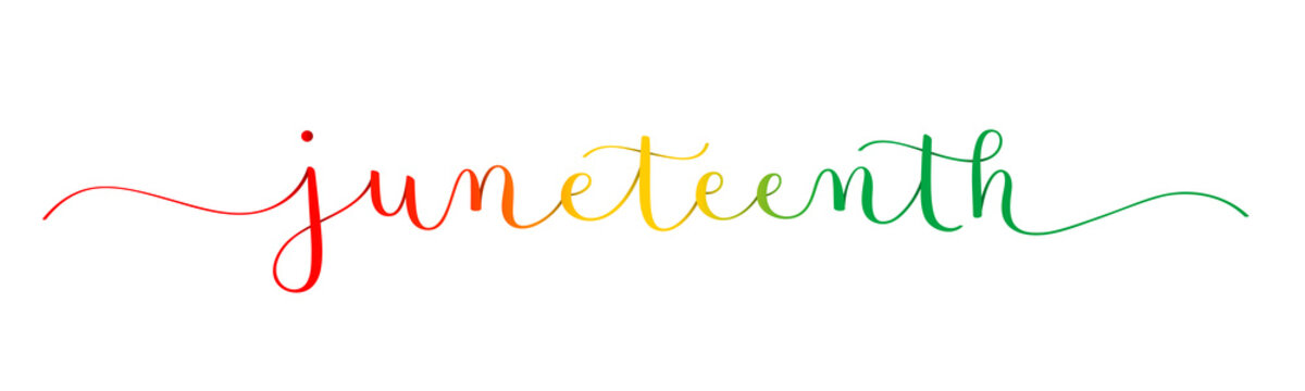 JUNETEENTH colorful vector brush calligraphy banner isolated on white background