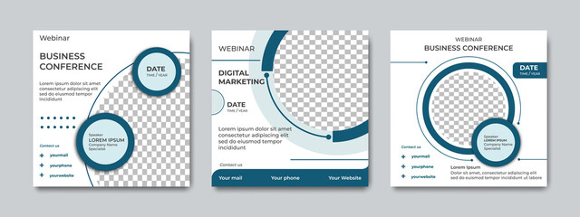 Set of minimalist modern digital webinar social media post templates for concept design. Suitable for online marketing promotion banner, webinar, seminar, flyer, ads, etc.