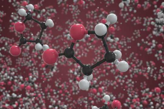 Gamma-butyrolactone molecule made with balls, conceptual molecular model. Chemical 3d rendering