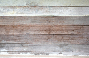 The wooden wall of the old house is stacked horizontally.