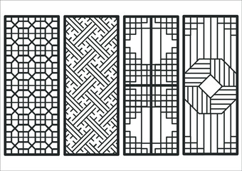 Traditional korean ornament frame pattern. Set of door and window antique decoration art vector illustration.