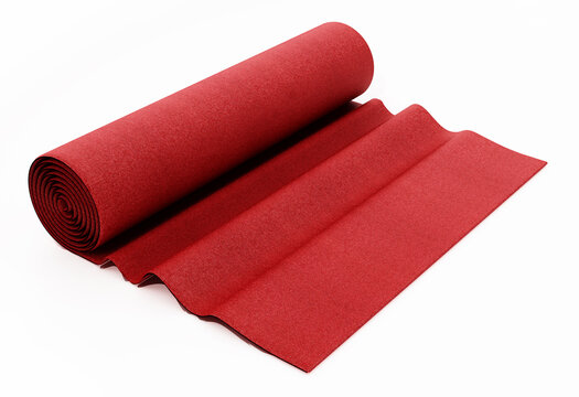 Rolled up red carpet isolated on white background. 3D illustration