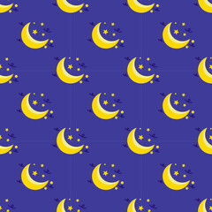 Obraz na płótnie Canvas cloud pattern, stars, crescent moon blue background