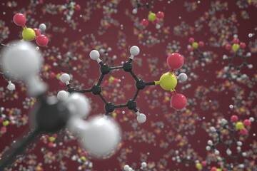 Molecule of p-toluenesulfonic acid, ball-and-stick molecular model. Scientific 3d rendering