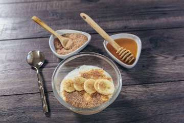 Fresh yogurt with wheat bran and banana