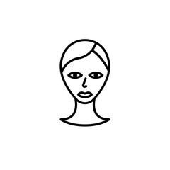 Young woman face silhouette black icon. Avatar of a girl with beautyful hair. Beauty salon concept. Isolated symbol for: illustration, outline, logo, app, design, web, dev, ui, ux, gui. Vector EPS 10 