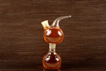 Sunflower oil in bottles that stand on top of each other	