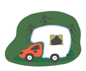 House on wheels. Night parking. Vector illustration.