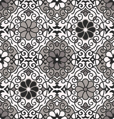 Japanese Luxury Flower Motif Curl Line Vector Seamless Pattern